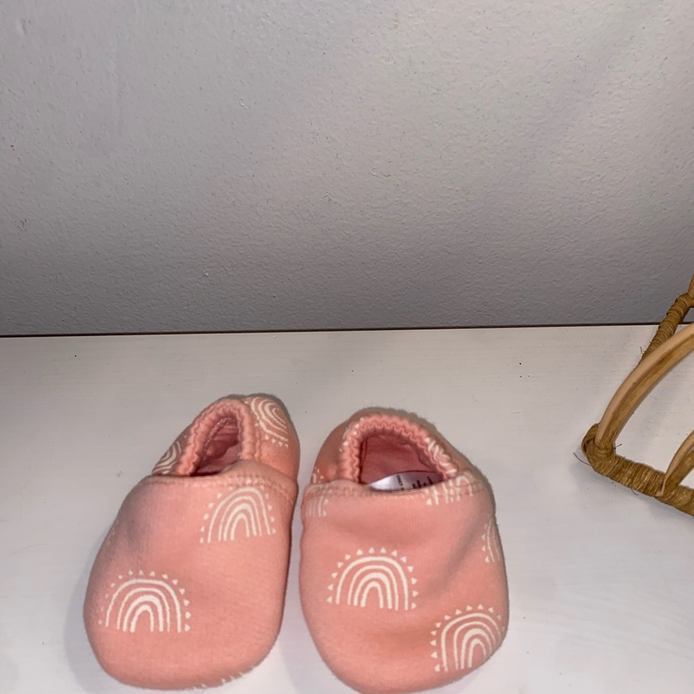 Pink Baby Shoes with Rainbow Design